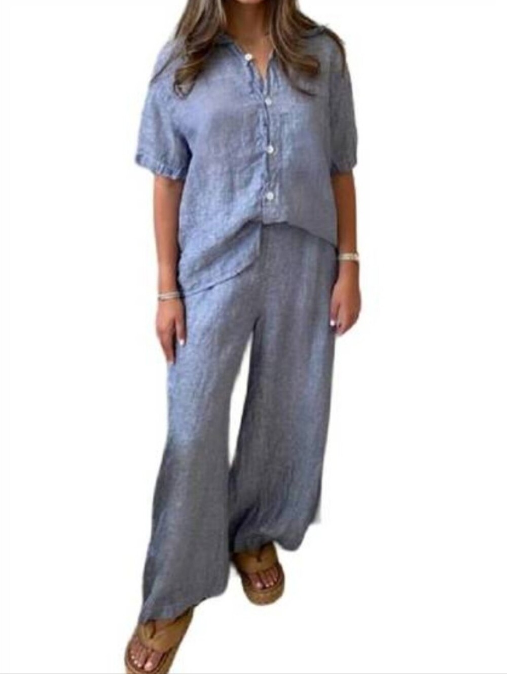 CP Shades Wendy Wide Leg Pants In Linen Chambray Blue